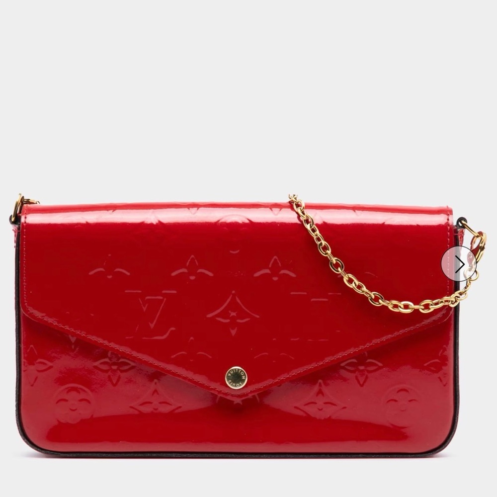 Fashion Elegant Red Mono Vernis Pouchette Shoulder Bag With Gold Chain